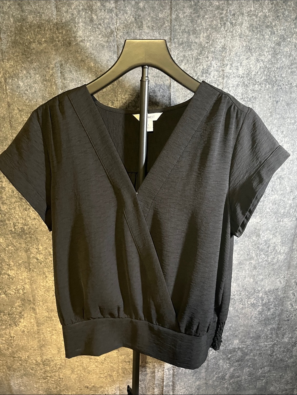 Nine West Black Surplice Short Sleeve Blouse